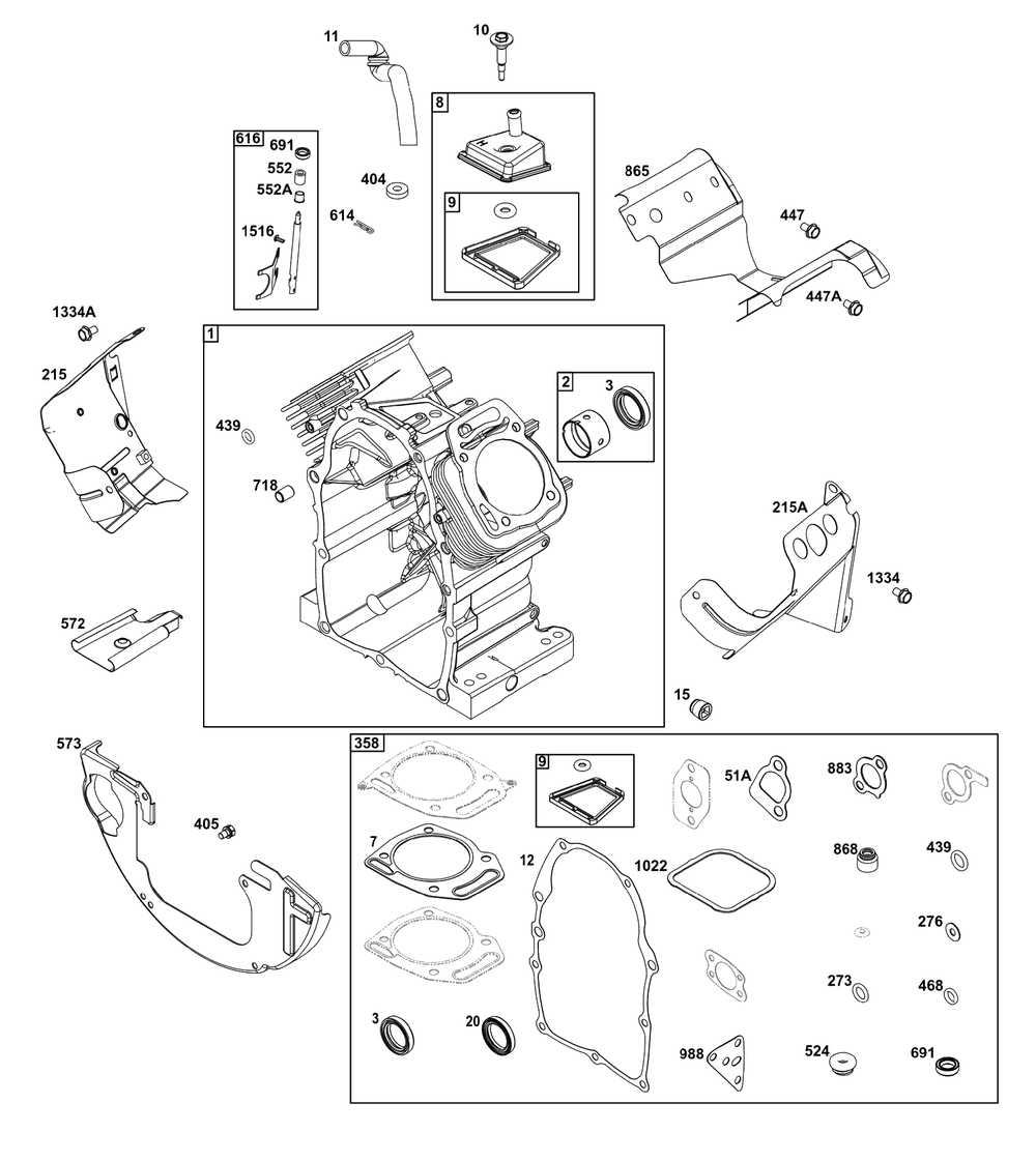 Cylinder Group Diagram and Parts List for 305442-0624-F1  Briggs and Stratton Engine